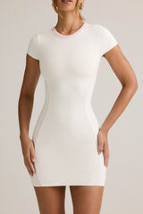Modal Short-Sleeve Bodycon Mini Dress in White