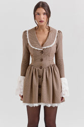 brown puppytooth check mini dress - sale