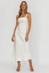 Carmel Shoulder Sash Midi Dress Oyster