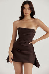 chocolate draped strapless corset dress