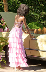 Kim Pink Strapless Ruffle Maxi Dress