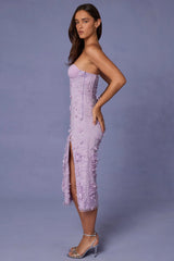 Lace-Up Corset Midaxi Dress with Split in Lilac