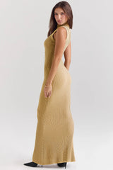 Gold Metallic Ribbed Maxi Dress
