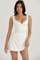 white pin tuck mini dress