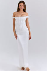 ivory satin corset maxi dress