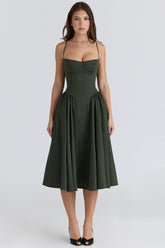 emerald green corset midi dress