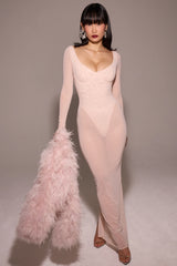Blush Mesh Maxi Dress With Bodysuit
