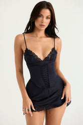navy satin slip dress