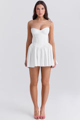 white strapless corset mini dress