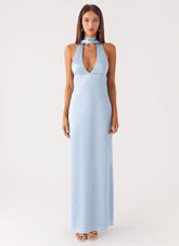Alicia Satin Halter Maxi Dress - Baby Blue