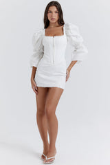 white puff sleeve corset dress