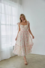 Celine Floral Tie Strap Bustier Maxi Dress