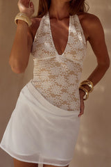 LINA HALTER DRAPED MINI DRESS - WHITE