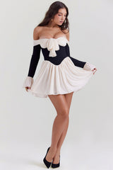 black & cream off shoulder dress