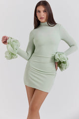 pistachio ruffle cuff mini dress - sale