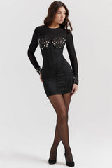 black crystallised corset dress