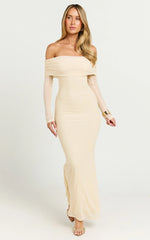 Bethanie Maxi Dress Off The Shoulder Mesh Dress in Cream
