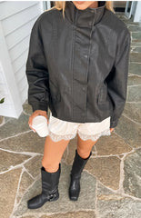 Blakely Black Funnel Neck PU Jacket