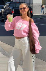Buffie Pink Wash Off Shoulder Sweater