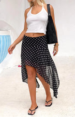 Khalea Black Polka Dot Hanky Hem Midi Skirt
