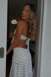 Khalea White Polka Dot Hanky Hem Midi Skirt