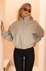 Lee Beige Plaid Funnel Neck Jacket - PRE ORDER