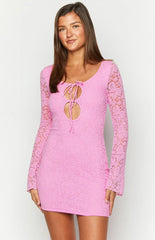 Love Me Pink Lace Long Sleeve Mini Dress