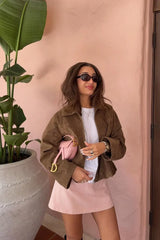 River Brown Suedette Bubble Hem Bomber Jacket