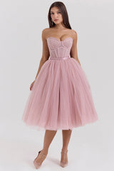 french rose tulle midi dress - sale