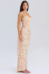Honeyflower Print Fluted Hem Maxi Skirt