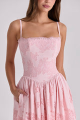 pink cotton broderie anglais lace midi sundress
