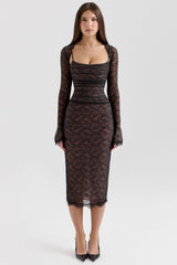 black lace corset midi dress