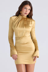 gold long sleeve satin mini dress