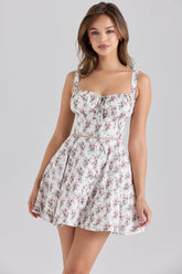 cream rose print stretch cotton mini dress