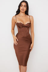 chocolate satin corset slip dress