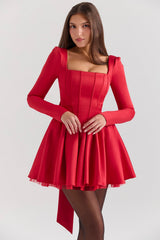 holly red removable bow tulle mini dress - sale