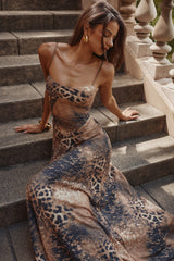 leopard hand beaded embellished maxi dress