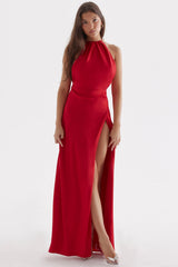 red rose thigh slit maxi dress