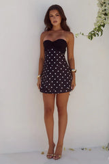 KADIE OFF SHOULDER MINI DRESS - BLACK/WHITE POLKA