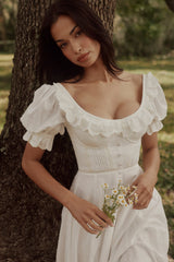white broderie anglais babydoll midi dress