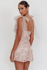 Mykonos Morning Tied Shoulder Embellished Mini Dress Blush