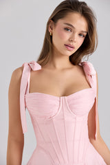 pink chiffon tie strap midi dress