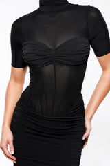black semi sheer midi dress