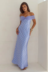 KADIE OFF SHOULDER MAXI DRESS - PERIWINKLE/LEMON POLKA