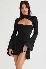 black draped corset dress