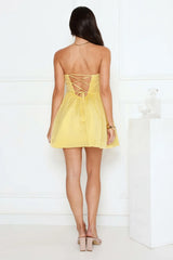 Sunset Wanderlust Strapless Mini Dress Yellow