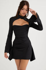 black draped corset dress