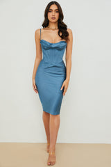 aegean blue corset midi dress