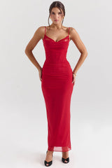 Holly Red Mesh Corset Maxi Dress