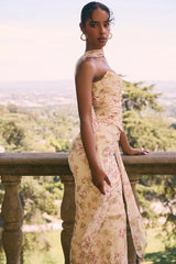 Honeyflower Print Fluted Hem Maxi Skirt